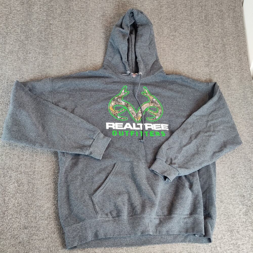 Vintage RealTree Outfitters Hoodie Gray With Camo Antlers Pullover 2XL